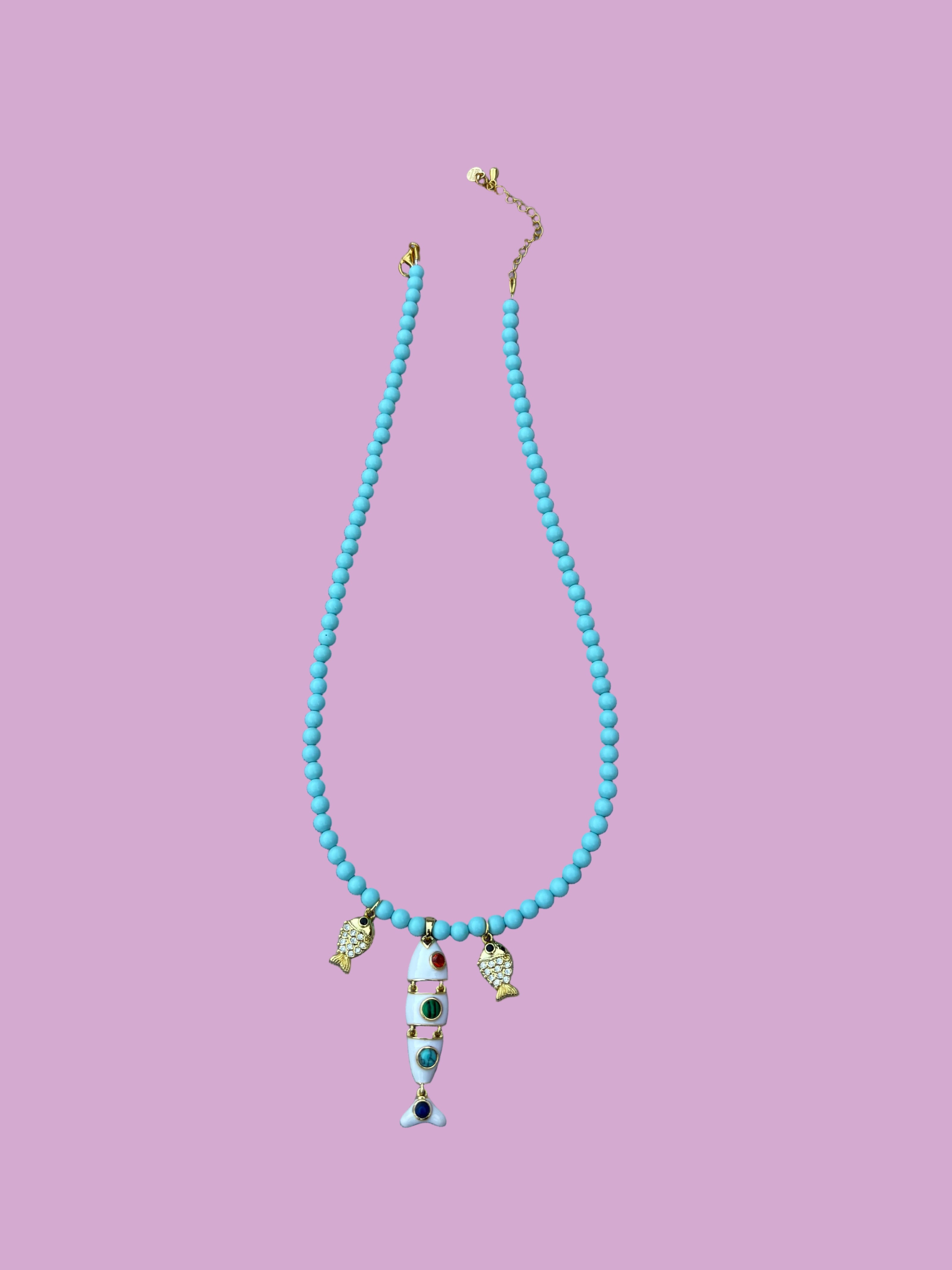 Collana POISSONS - turchese mm 4 - chiusura argento 925 -  pesciolini