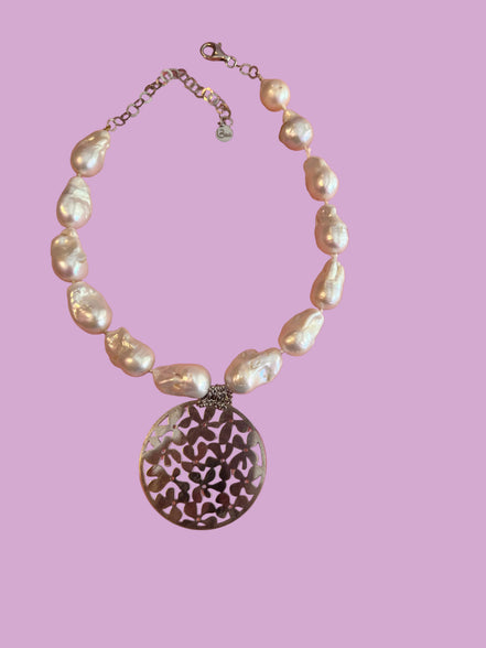 Collana con Perle Barocche Coltivate e pendeArgento 925