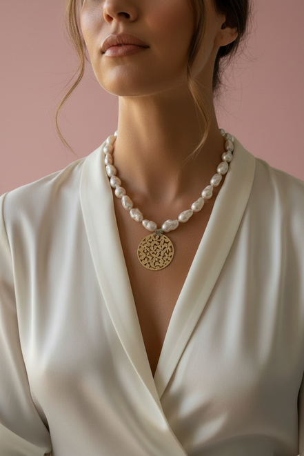 Collana con Perle Barocche Coltivate e pendeArgento 925