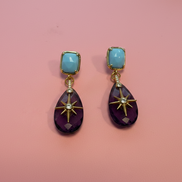 Orecchini  - Jaipur Ametista con stella del nord e turchese argento gold