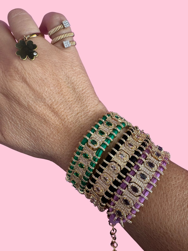 Bracciale MANTRA - Macrame’ con zirconi e ottone placcato oro giallo