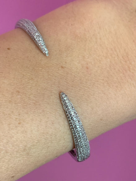 bracciale Doppia punta bangle argento 925 rodio con pavé zirconi