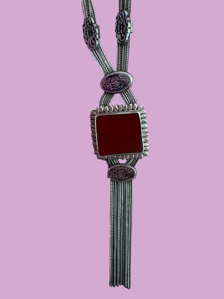 Gioiello d’Archivio Bisù — Rara Collana Sautoir Etnica in Argento 925 e Corniola Naturale