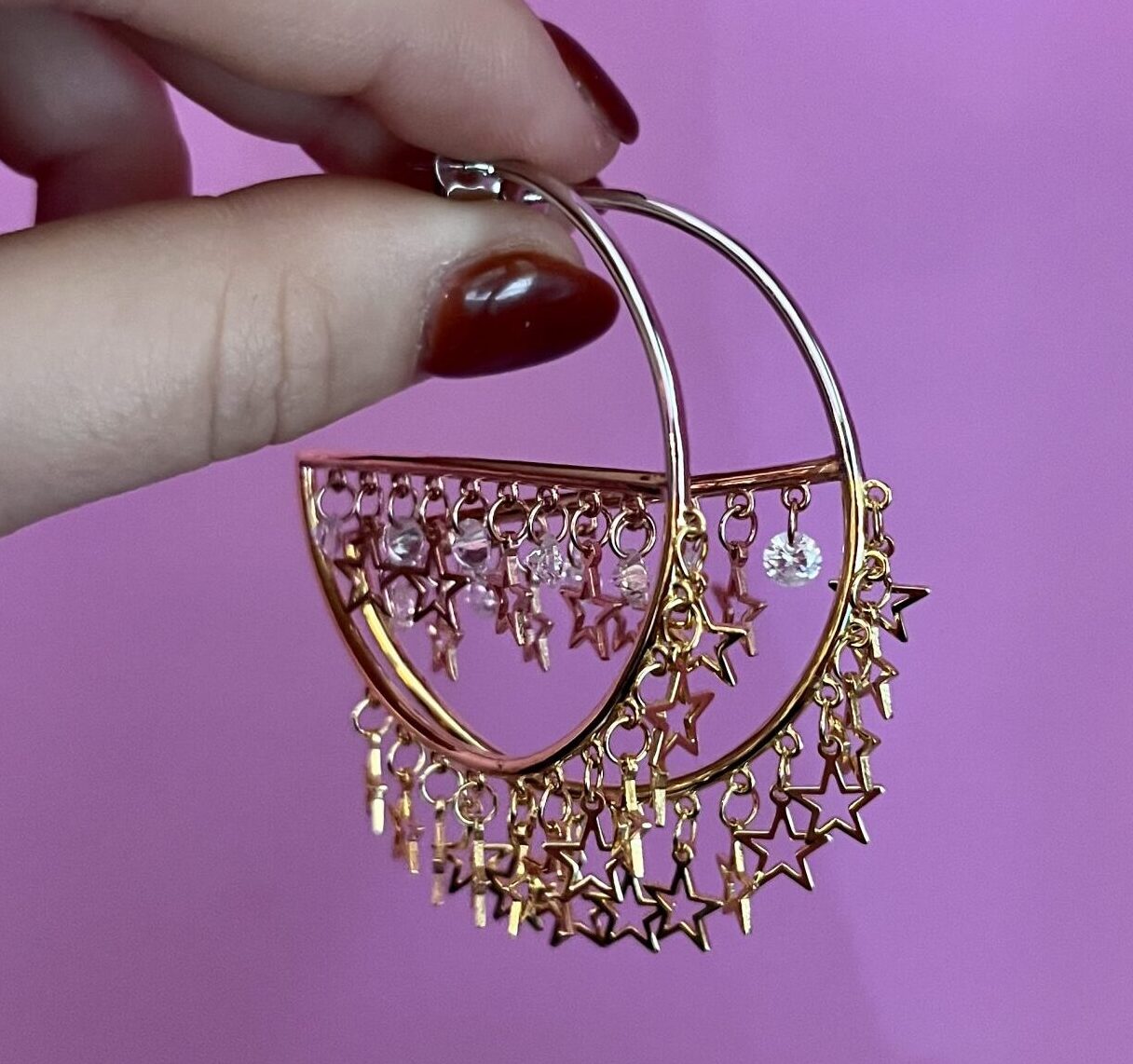 Orecchini - anelle argento 925 con zirconi e stelle pendenti in tre placcature