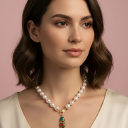 Collana OCEANO - PERLE coltivate barocche - chiusura gioiello argento 925 - cm 40- con charm pesce