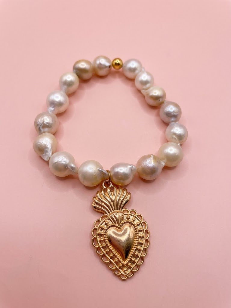 Bracciale Bisette -TALISMANI perle con charm Cuore sacro Gold (Copia)