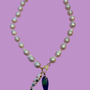 Collana OCEANO - PERLE coltivate barocche - chiusura gioiello argento 925 - cm 40- con charms pesci