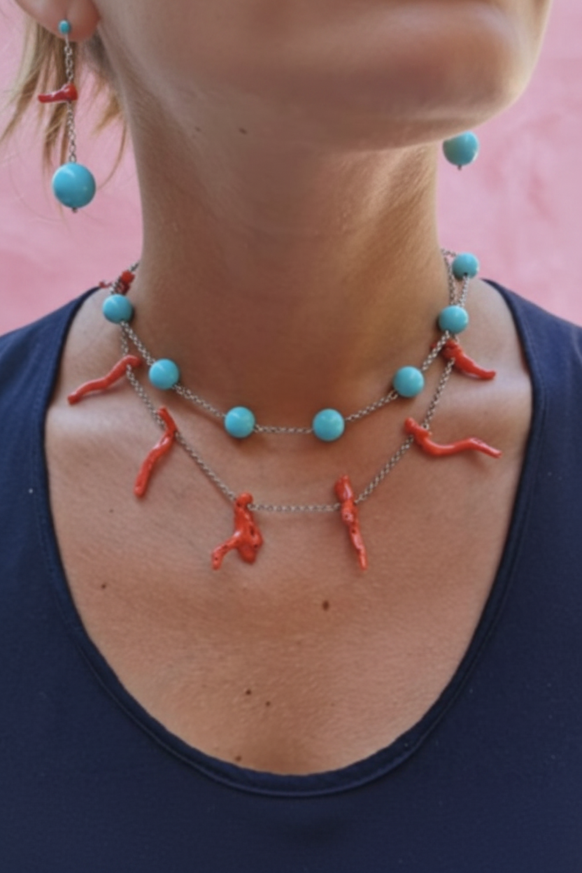 Collezione Oceano  - Collana argento 925 con  7 sfere turchese