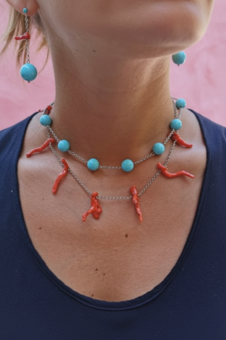 Collezione Oceano  - Collana argento 925 con  7 sfere turchese