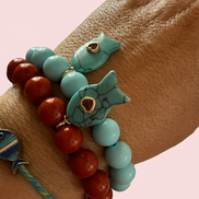 Bracciale Bisette - JAIPUR  OCEANO   turchese  con charm pesciolino turchese (cuore rubellite)