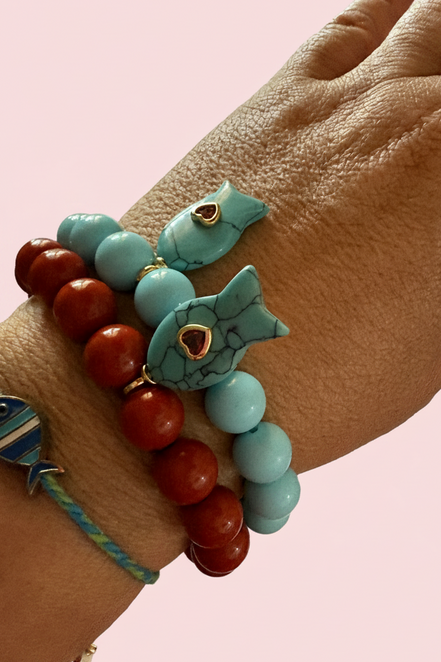 Bracciale Bisette - JAIPUR  OCEANO   turchese  con charm pesciolino turchese (cuore rubellite)