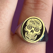 Anello Chevalier con teschio – oro 18kt e argento 925