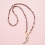 Collana TALISMANI - occhi di gatto mauve   mm 6 - chiusura gioiello - cm 60 - charm corno