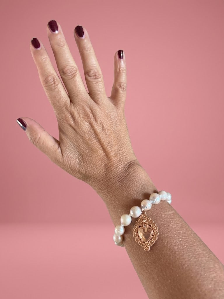 Bracciale Bisette -TALISMANI perle con charm Cuore sacro Gold