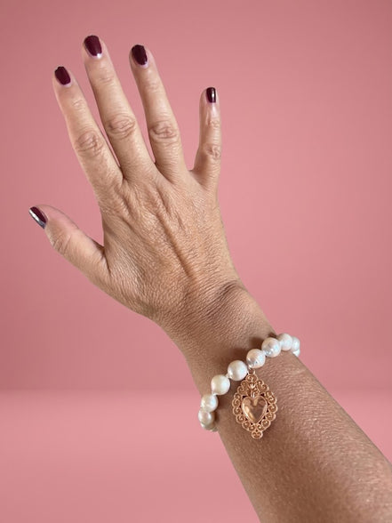 Bracciale Bisette -TALISMANI perle con charm Cuore sacro Gold