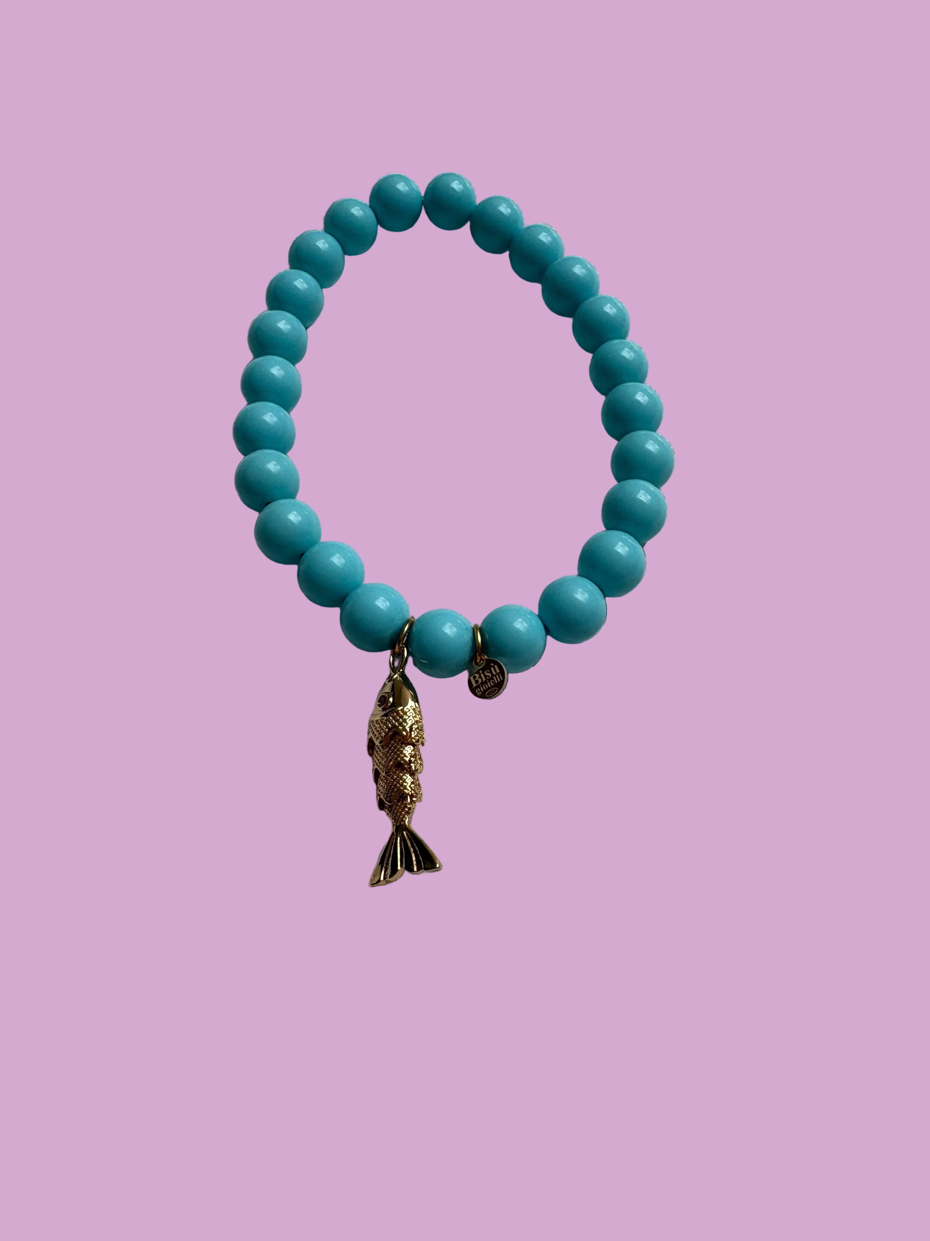Bracciale Bisette - JAIPUR  OCEANO  turchese con charm pesciolino gold