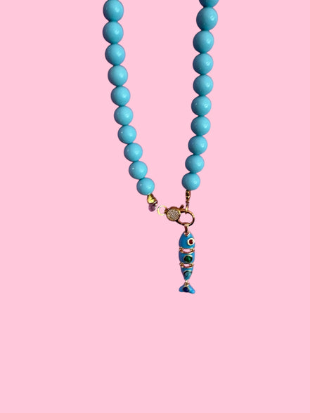 Collana OCEANO - Turchese  mm 10 - chiusura gioiello argento 925 - cm 60