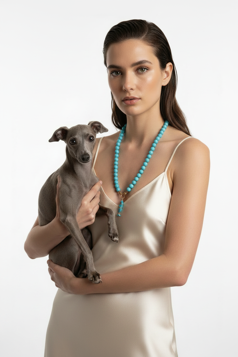 Collana OCEANO - Turchese  mm 10 - chiusura gioiello argento 925 - cm 60