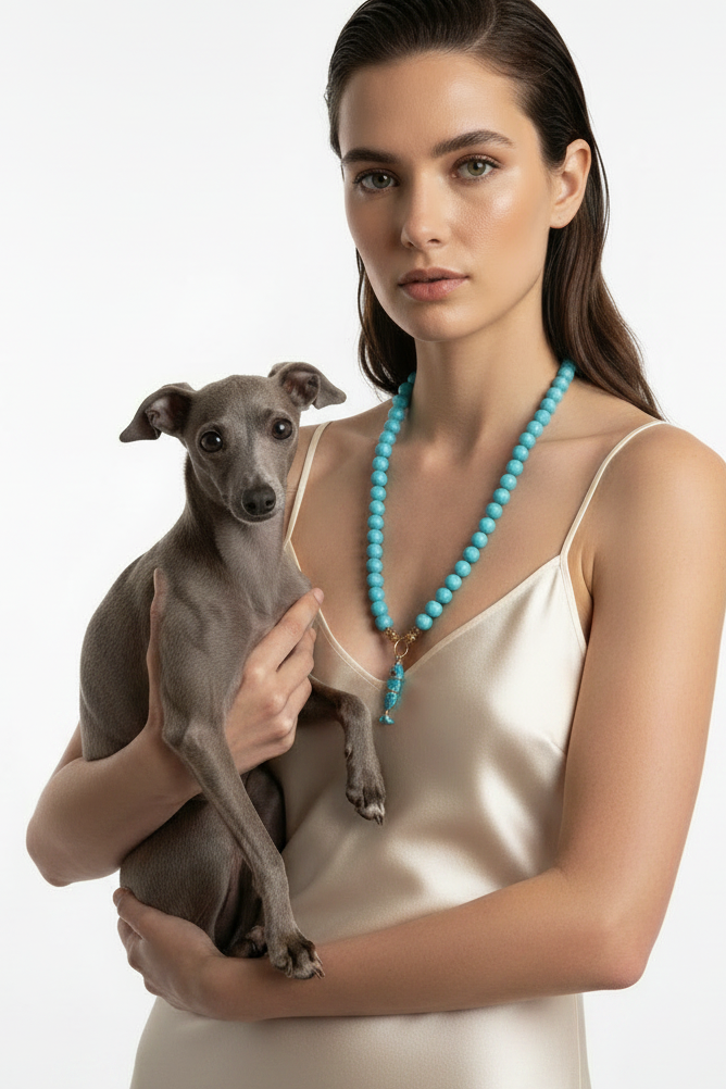 Collana OCEANO - Turchese  mm 10 - chiusura gioiello argento 925 - cm 60