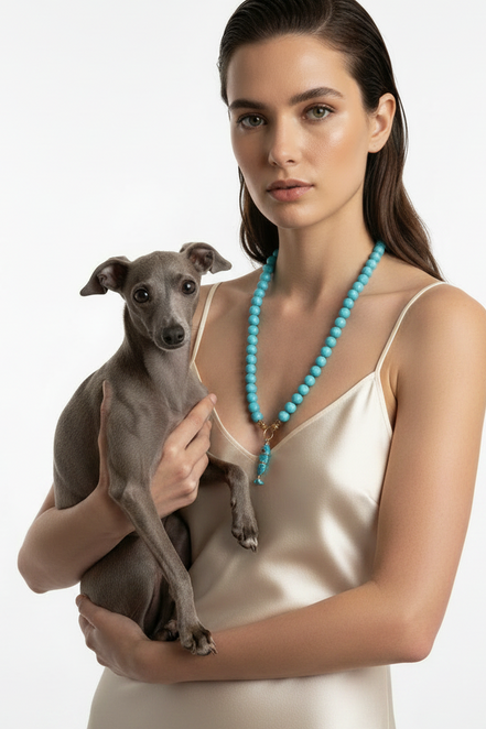 Collana OCEANO - Turchese  mm 10 - chiusura gioiello argento 925 - cm 60