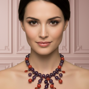 - TAKI Collier cascata con ametista e corallo rosso su  argento 925