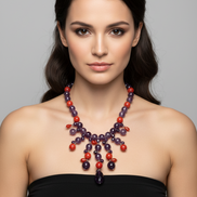 - TAKI Collier cascata con ametista e corallo rosso su  argento 925
