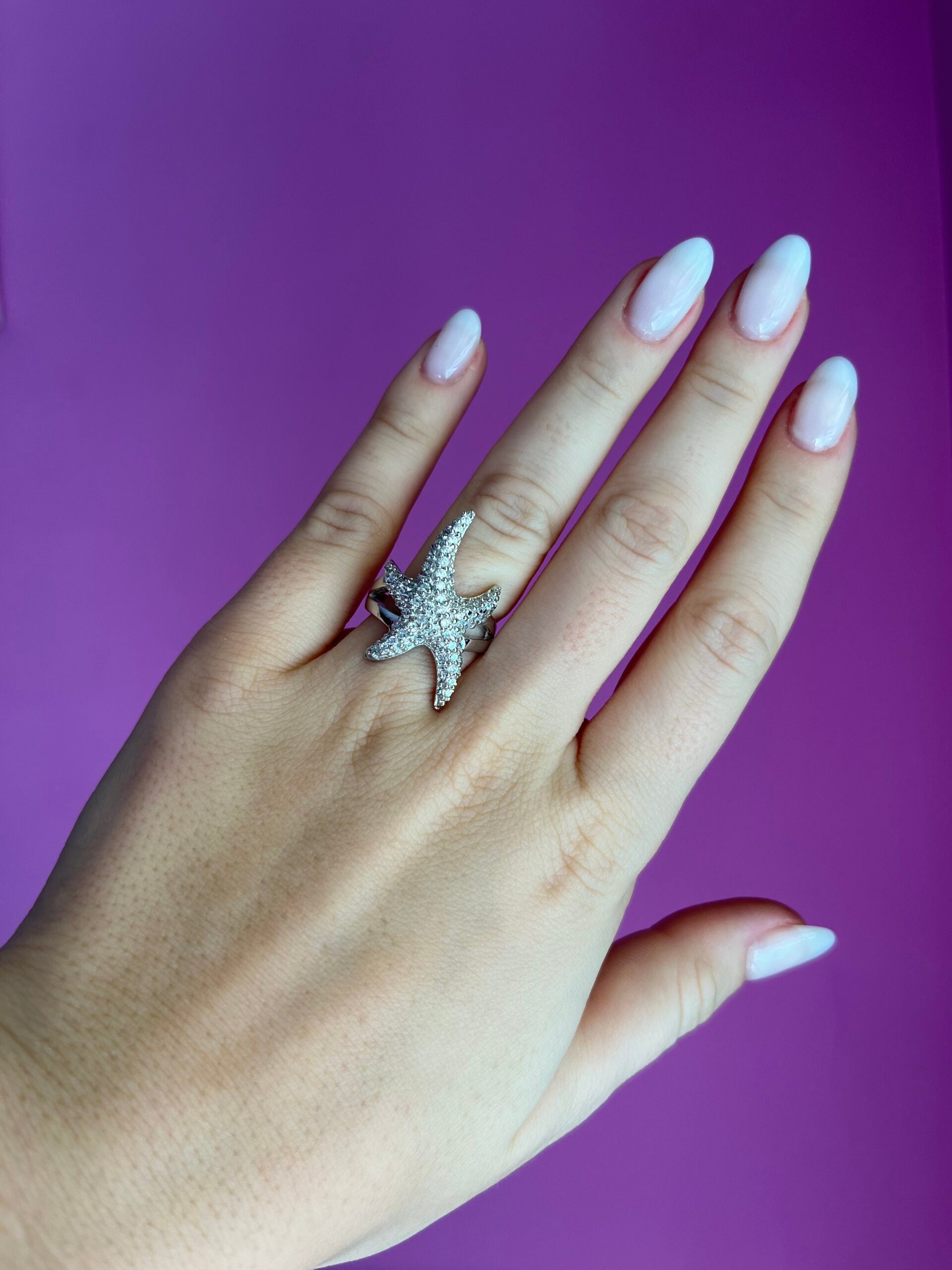 Anello stella marina - argento 925 con zirconi misura 13