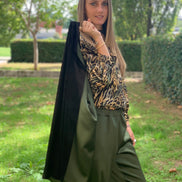 Wu Ming - Cardigan Bomber in velluto ciniglia nero e raso verde militare