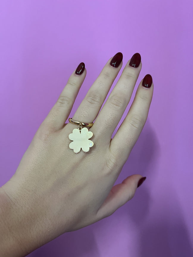 Anello CHANCE - quadrifoglio medio oro giallo con uno zircone