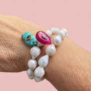 Bracciale Bisette - JAIPUR  OCEANO   Perle coltivate barocche   con charm pesciolino turchese ( con rubellite)
