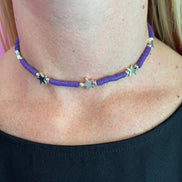 Collier rondelle viola con stelle rodio