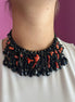 INCANTEVOLE -   MEDITERRANEA Chocker flessibile onic con cascata cristalli neri swarovski e corallo