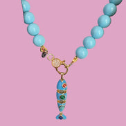 Collana OCEANO - Turchese  mm 10 - chiusura gioiello argento 925 - cm 60