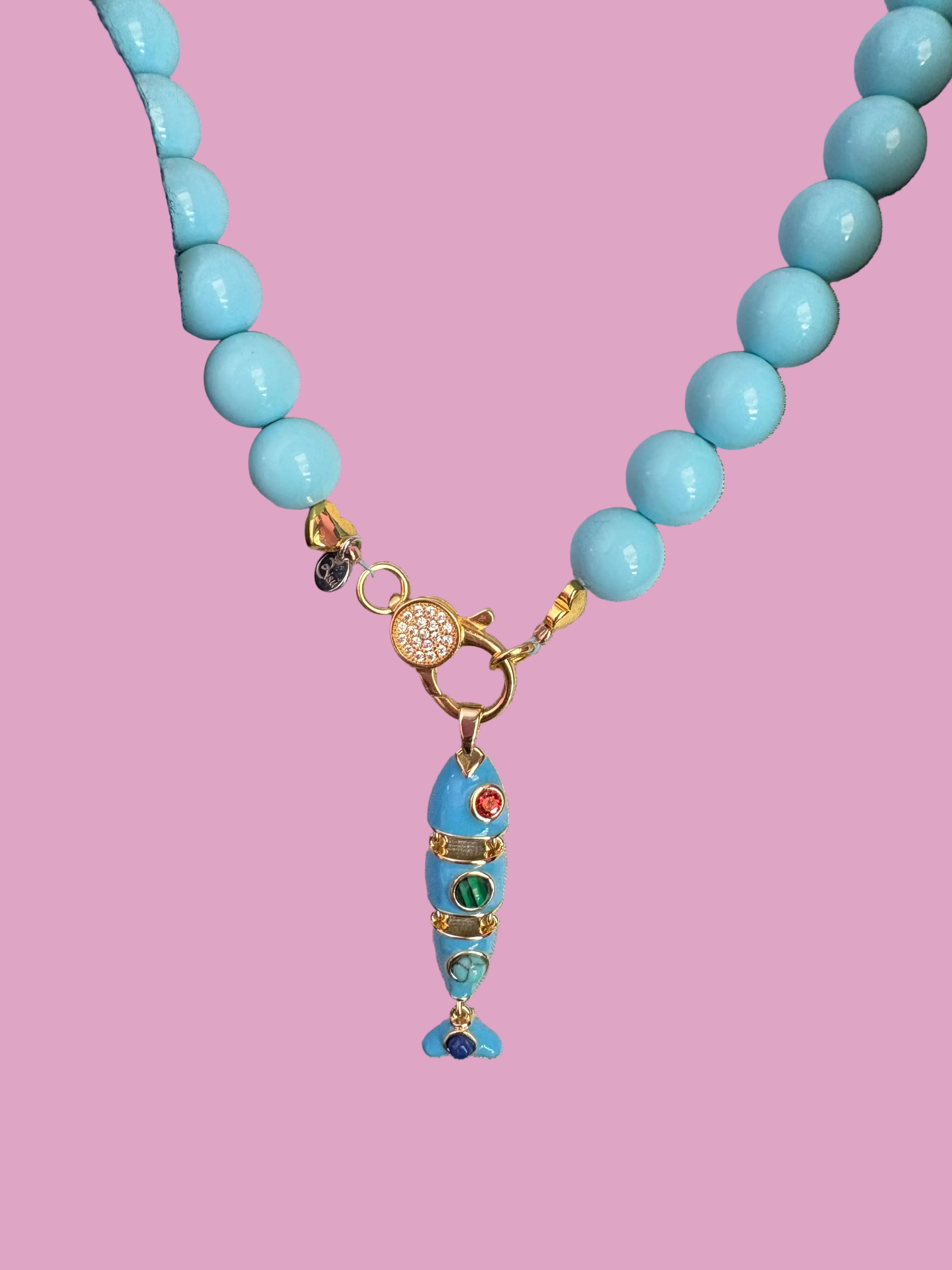 Collana OCEANO - Turchese  mm 10 - chiusura gioiello argento 925 - cm 60