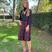 Gonna Fonda Isabel Allende in broccato rosso e nero