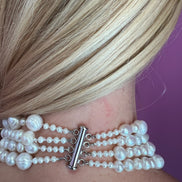 Collier argento 925 con 4 giri perle coltivate barocche