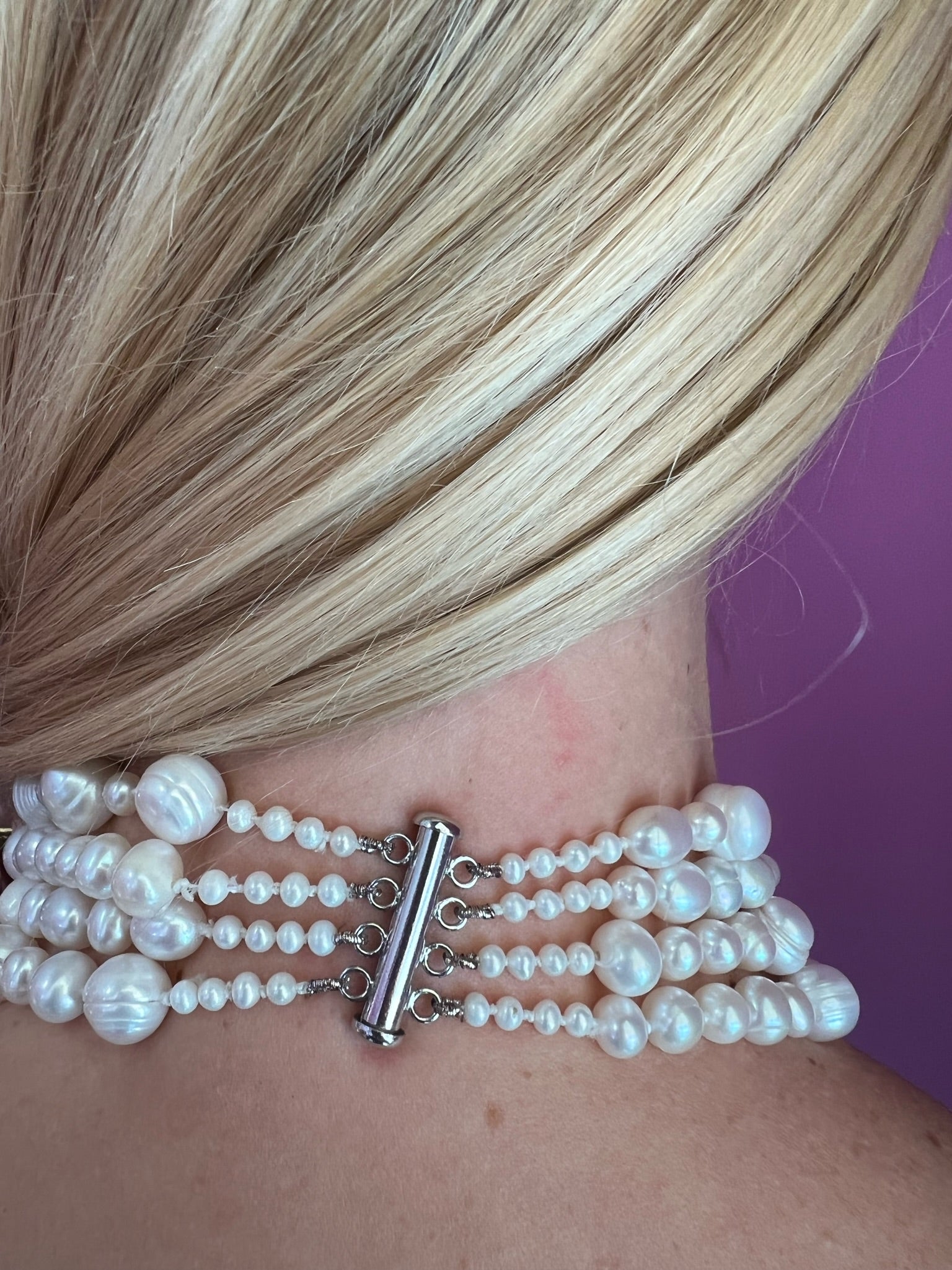 Collier argento 925 con 4 giri perle coltivate barocche