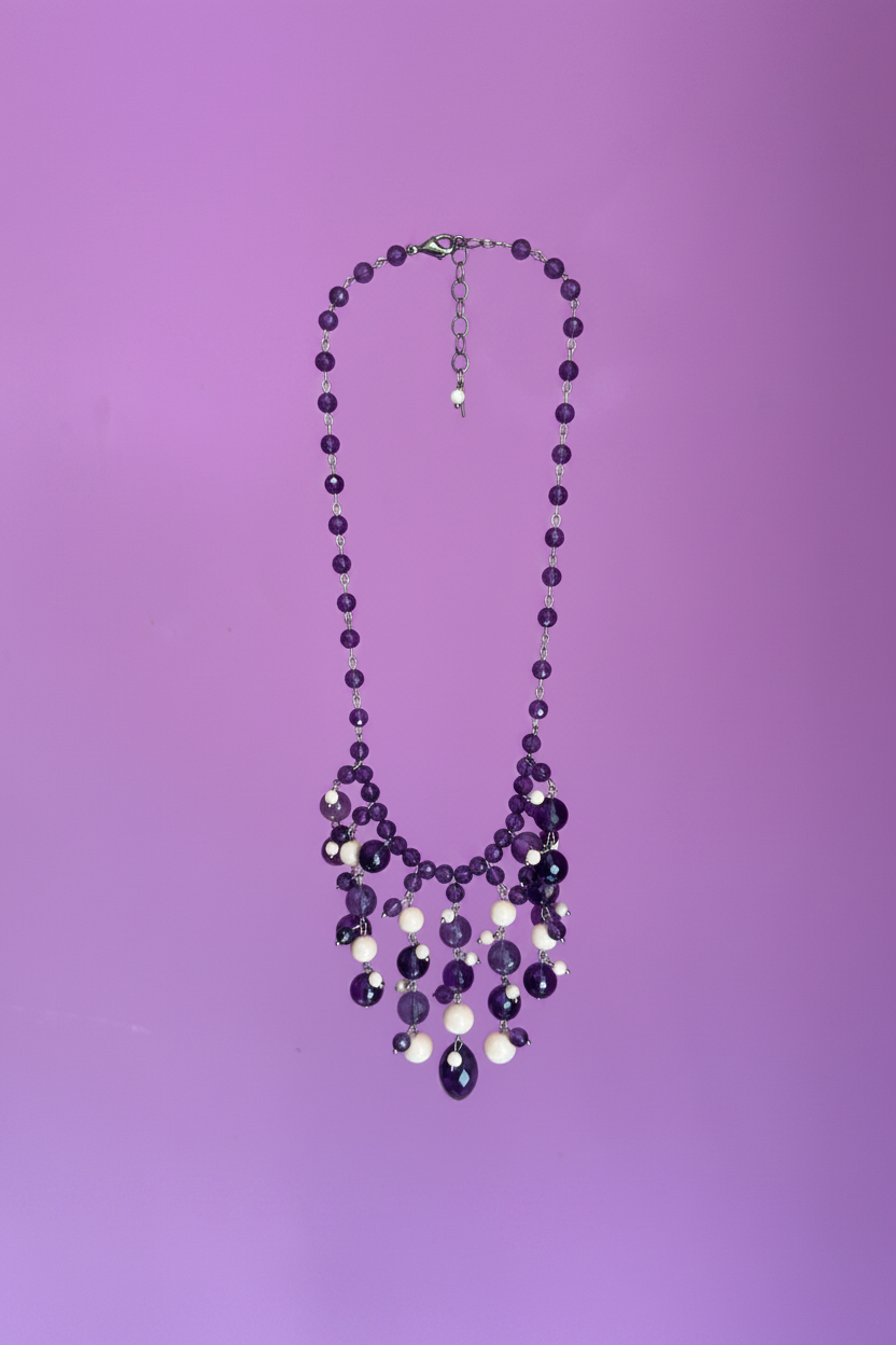 Couture - collier CASCATA ametista e corallo rosa
