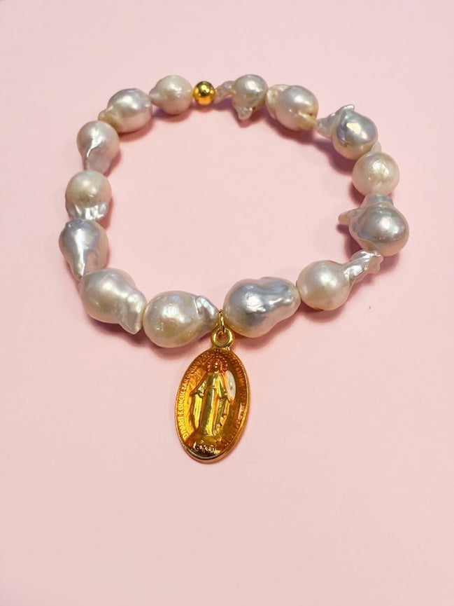 Bracciale Bisette -TALISMANI  perle coltivate barocche con charm Miracolosa