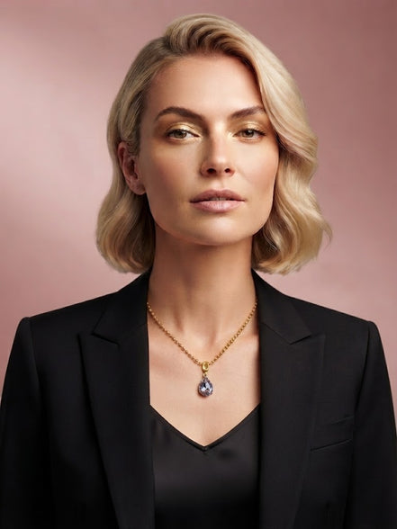 Collana Sfere e Luce - acciaio gold con pendente zircone rimovibile