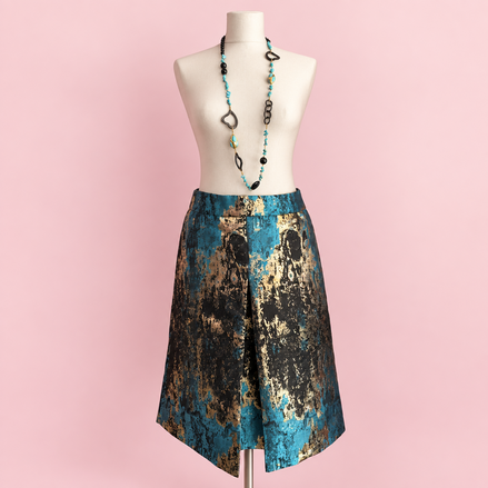 Gonna Fonda in broccato oro, turchese e nero