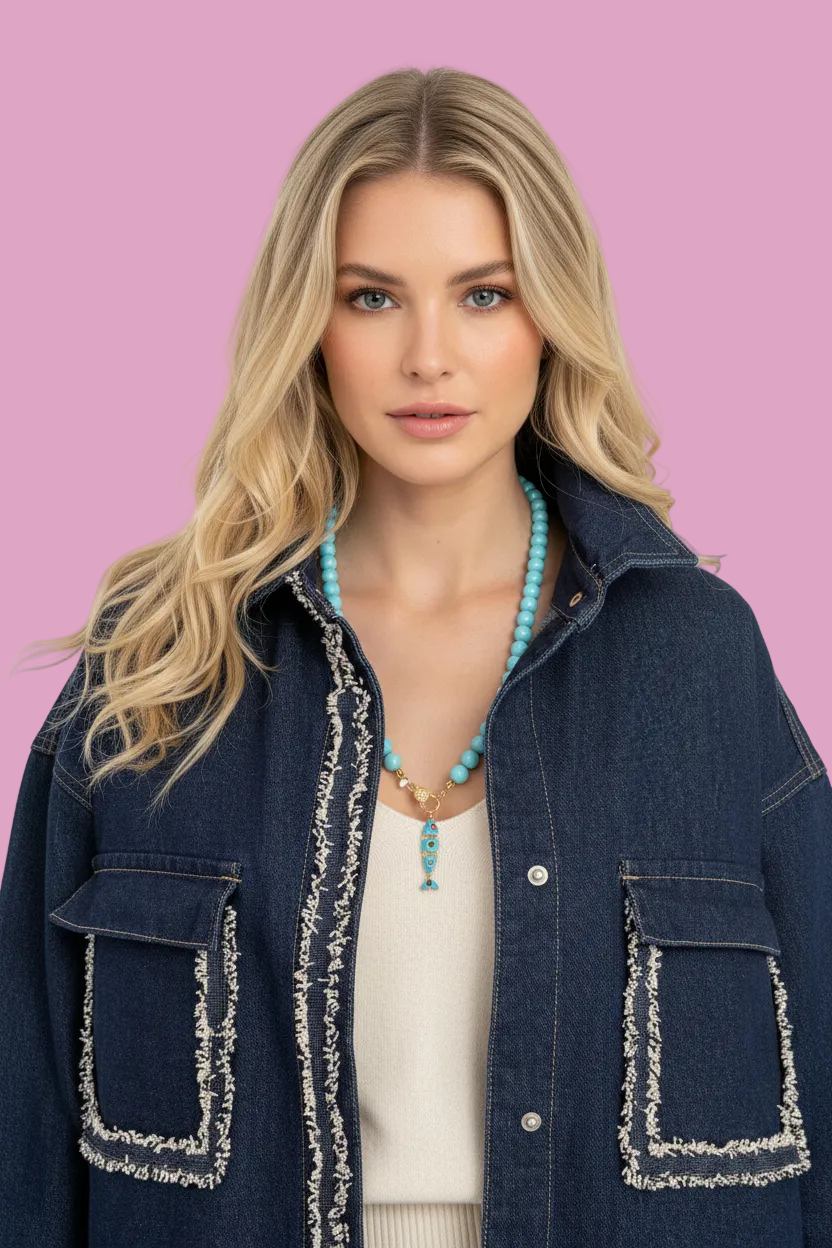 Camicia-giacca Denim- CHANELLINA camicia 100% cotone con passamaneria Couture