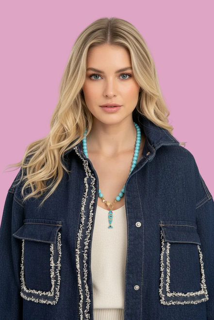 Camicia-giacca Denim- CHANELLINA camicia 100% cotone con passamaneria Couture