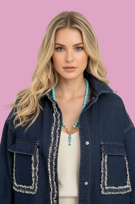 Collana OCEANO - Turchese  mm 10 - chiusura gioiello argento 925 - cm 60