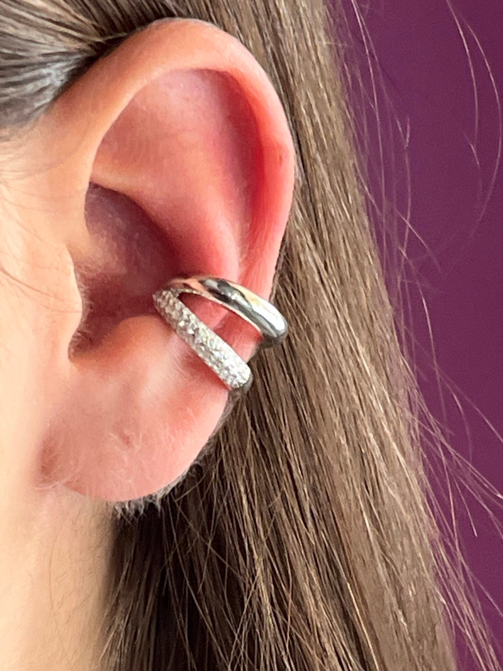 Earcuff 2 giri argento  925 rodio e zirconi