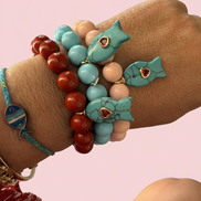 Bracciale Bisette - JAIPUR  OCEANO   turchese  con charm pesciolino turchese (cuore rubellite)