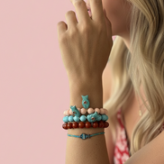 Bracciale Bisette - JAIPUR  OCEANO   turchese  con charm pesciolino turchese (cuore rubellite)