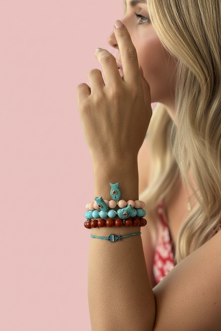 Bracciale Bisette - JAIPUR  OCEANO   turchese  con charm pesciolino turchese (cuore rubellite)