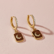 orecchini Moon - Hoop  con pendente luna  zirconi argento 925 gold