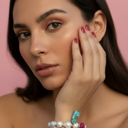 Bracciale Bisette - JAIPUR  OCEANO   Perle coltivate barocche  con charm goccia giada fucsia